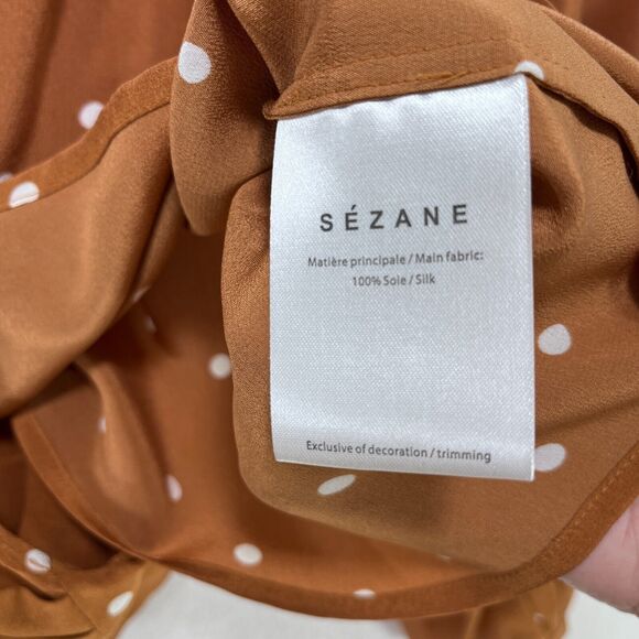 Sezane Blouse Women 42/US 10 Anya Orchard 100% Silk Polka Dot Wrap Tie Romantic - Picture 8 of 13